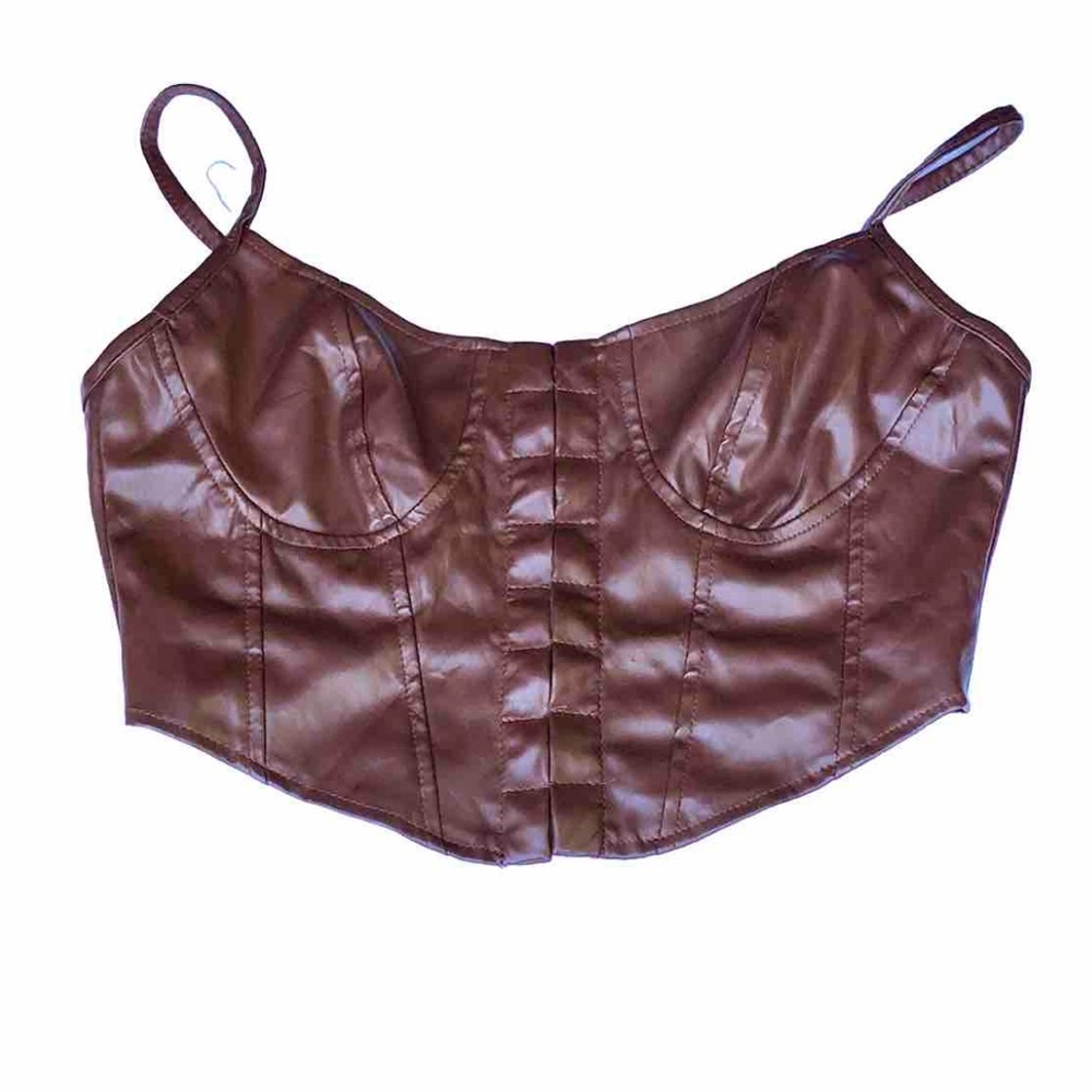 Faux Leather Corset Style Cropped Top M Medium Brown Unbranded Party Costumes